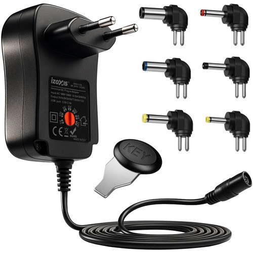 Incarcator universal reglabil 3-12V, USB, 30W, 6 varfuri interschimbabile, iesire 2000 mA, interfata CA, cablu 150 cm, negru - imagine 14